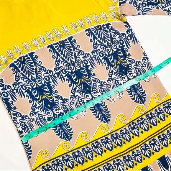 J. Crew Jules Dress in Scroll Print Navy Blue And Golden Yellow Size 0. - Picture 7 of 13